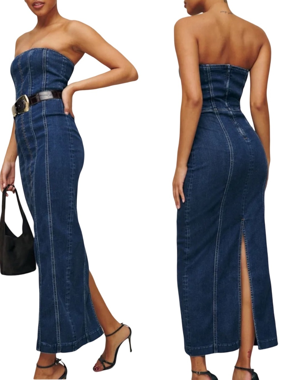 Reformation Anais Strapless Denim Midi Dress Size 4 Griffin Wash Fall Wardrobe